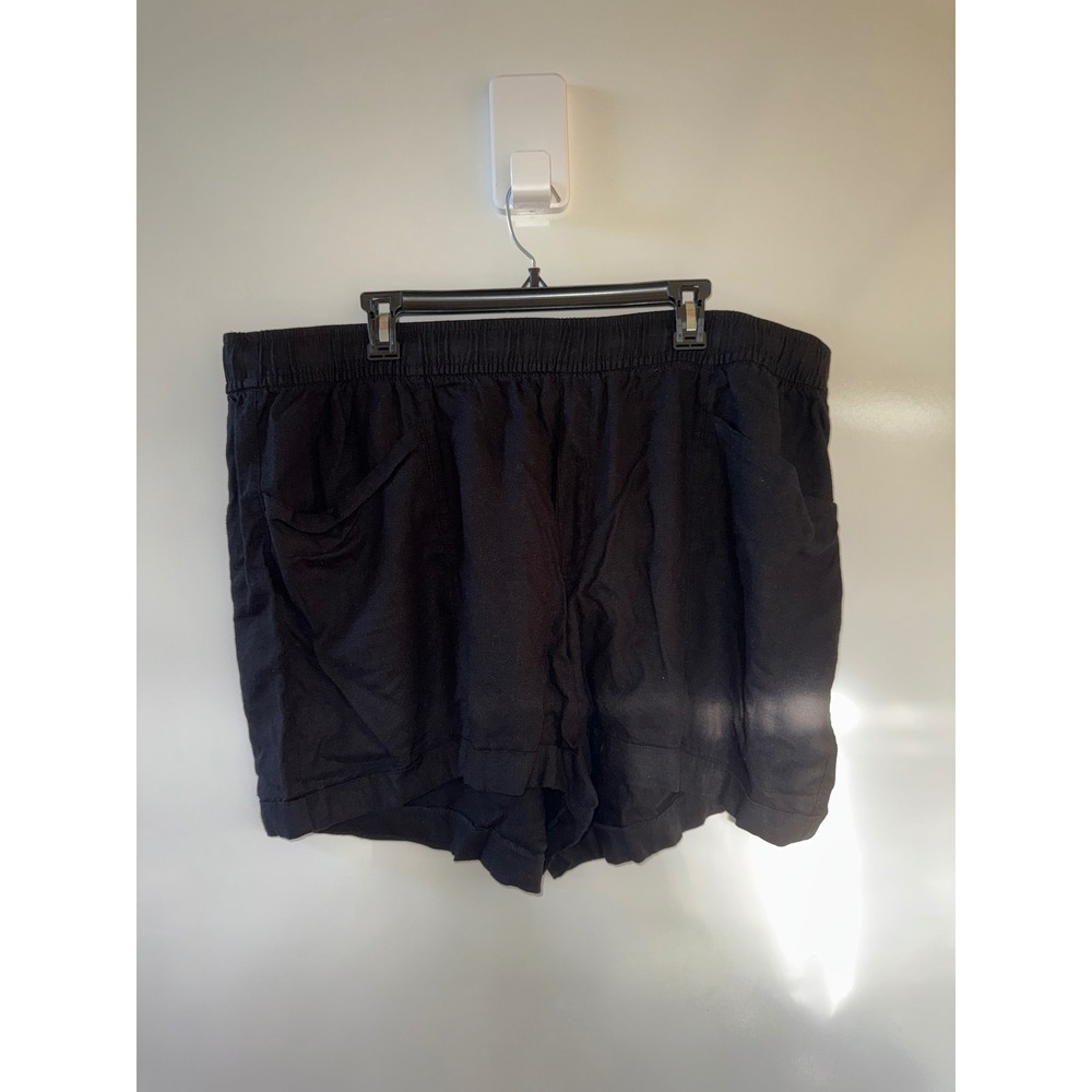 Old Navy Black Linen Blend Pull On Shorts Elastic Waist Plus 3X Womens Read
